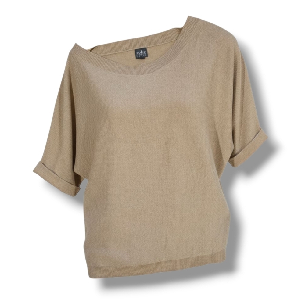 Soho Women’s Gold Metallic Shimmer Knit Dolman Top Size XS